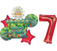 Miner Theme 7th Birthday Party Supplies Video Gamer Pixel TNT Balloon Bouquet Decorations