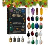 Mineral Advent 2025 Calendar, 2D Flat Mineral Theme Countdown Calendar, 24 Pieces Minerals Theme Christmas Pendant, for Window Wall Fence Mantel Family Friends Teens Students