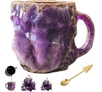 Mineral Crystal Coffee Mugs, Crystal Coffee Mugs with Coffee Spoon, Mineral Crystal Coffee Mug 400ml with Handle, Onyx Novelty Cute Mineral Coffee Mug, Crystal Mugs for Coffee & Milk &Tea purple 1pcs