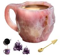 Mineral Crystal Coffee Mugs, Crystal Coffee Mugs with Coffee Spoon, Mineral Crystal Coffee Mug 400ml with Handle, Onyx Novelty Cute Mineral Coffee Mug, Crystal Mugs for Coffee & Milk &Tea pink 1pcs