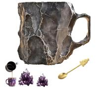 Mineral Crystal Coffee Mugs, Crystal Coffee Mugs with Coffee Spoon, Mineral Crystal Coffee Mug 400ml with Handle, Onyx Novelty Cute Mineral Coffee Mug, Crystal Mugs for Coffee & Milk &Tea gray 1pcs