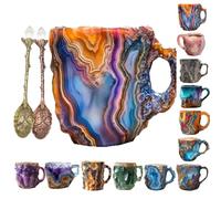 Mineral Crystal Coffee Mugs, Crystal Mugs for Coffee, Natural Mineral Crystal Coffee Mug, Mineral Crystal Coffee Mugs with Spoon for Home Office (A)