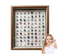 Mineral Identification Kit - Classic Wooden Framed Identification Kit Stone Ornaments Holiday Birthday Crystal Collection | 80x Mineral Samples Raw Gems