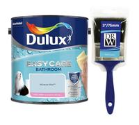 Mineral Mist Dulux Easycare Bathroom Soft Sheen Paint 2.5L + 3" Emulsion Paint Brush- Moisture & Steam Resistant, Mould Protection, Washable Durable Finish for Bathroom Walls & Ceilings