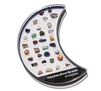 Mineral Specimen Crysta l Moon Box Set - 32 Kinds of Mineral Collection | Moon-Shaped Mineral Specimen Box with Information Sheet | Educational Geology Present for Teen, Adults (1PC)