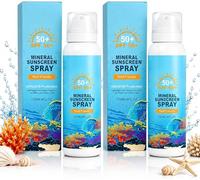 Mineral Sunscreen Spray SPF 50 - Reef Safe Sunscreen Spray with 360°, Lightweight & Water Resistant, Broad Spectrum UVA/UVB Protection for Face & Body, Reef Safe, No White Cast, 120ml (2pcs)