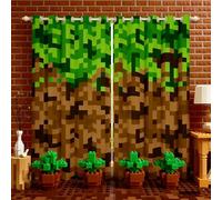 Miners Style Square Grid Window Curtain,Brown Green Army Camo Curtains for Kids Boys Teens Men Room Decor,Cartoon Gamepad Modern Window Treatment Curtain Pixelated Games Window Drapes,42Wx84L