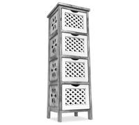 MINERVA 4 Tier Woven Drawer Wooden Bathroom Bedroom Cabinet Shelf Cupboard Storage Unit