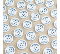 Minerva Blue & White Handmade with Love Round Plastic Buttons (Value Pack) 18mm - per Pack of 50