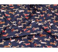Minerva Christmas Dogs Print Polycotton Dress Fabric Navy Blue - per metre
