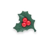 Minerva Christmas Holly Buttons for Dressmaking, Plastic, 50 Pack, Green and Red, 25mm x 30mm