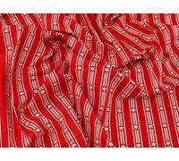 Minerva Contemporary Floral Stripe Print Cotton Calico Fabric Natural on Red - per metre
