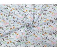 Minerva Crafts Farmyard Print Polycotton Dress Fabric Sky Blue - per metre