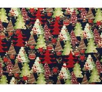 Minerva Crafts Metallic Christmas Trees Print Cotton Fabric Navy Blue - per metre