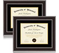 Minesaxel 11x14 Diploma Frames 8.5x11 with Black Mat, Fits Degree Certificate Document, 14 x 11 Walnut Color Frame with Plexiglass Panel for Wall Mounting or Tabletop Display 2 Pack