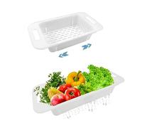 MineSign 2 Pack Extendable Over the Sink Colander Fruits and Vegetables Washing Basket Adjustable Strainer Sink Dish Drying Rack for Kitchen (White)