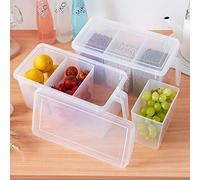 MineSign 2 Pack Plastic Divided Veggie Storage Containers with Lids and Handles for Fridge Storage Organizer Boxes for Refrigerator Produce Beans Fruits Organzation