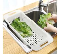 MineSign Extendable Over the Sink Colander Fruits and Vegetables Drain Basket Adjustable Strainer Sink Washing Basket for Kitchen (White)
