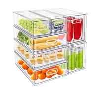 MineSign Pack of 7 Stackable Refrigerator Storage Boxes Fruit and Vegetable Storage Drawers, Clear Containers with Handle and Split Organization for