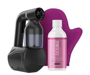 MineTan Personal Spray Tan Machine | Black At Home Tanning Kit - Lightweight, Handheld Portable Self Tanner, with 8oz Double Dark Profressional Mist & Mitt, Works With All Sunless Tanning Solutions