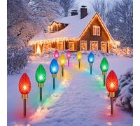 Minetom 2 Pack 11Feet 5 LED Super Jumbo Christmas String Lights or Pathway Marker Lights, Outdoor Xmas Decorations, Jumbo C9 Hanging Lights Waterproof Lawn Dec for Holiday Tree Roof Yard Garden