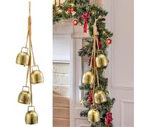 Minetom Set of 4 Christmas Bells, Decoraitve Brass Bells with Jute Hanging Rope for Christmas Decor Wreath Garland Tree Doors Windows Rustic Home Decor, Vintage Iron Bells