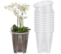 Mineup 10PCS Clear Plastic Orchid Pots, 10CM Transparent Breathable Slotted Planters for Orchids, Succulents