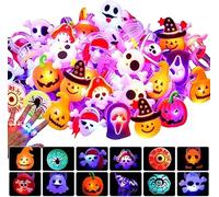 Mineup 50 Pcs Halloween Light Up LED Rings, LED Flashing Rings with Design Spider Skeleton Bat Ghost Pumpkin Flash, for Kids Boys and Girls Glow In The Dark Halloween Party Supplies
