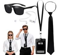 Mineup 6PCS Agent Costume Accessories, Secret Service Costume Set with Sunglasses, Tie, Earplugs, ID Card, Card Holder, Spy Costume Accessories for Adults Halloween Cosplay Carnival Dress up Party
