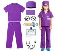 Mineup 8PCS Doctor Costume Set, Doctor Fancy Dress Costume, Doctors Outfit Set, Halloween Career Day Dress Up Cosplay with Lab Coat, Scrubs, Cap, Stethoscope, For Boys Girls Years