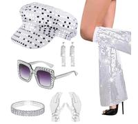 Mineup 9Pc 60s 70s Disco Accessories Set - Hat, Costume With Gloves, Sunglasses, Bracelets, Leg Warmers & Earrings - Abba Fancy Dress Kit for Women Carnival