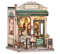 Mineup Book Nook Kit, DIY Miniature House, Dollhouses Wooden Miniature House Kit, Book Nook DIY Kit with LED Light, 3D Puzzle Magic Dollhouse Made of Wood, Creative Gift (Sunny Sky Coffee)