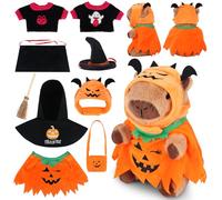 Mineup Capybara Plush with 9Pcs Clothes&Accessories Halloween Costumes, 23cm Capybara Stuffed Animal, Dress Up Capybara Teddy, Cute Capybara Teddy for Boys Girls Birthday Christmas Halloween