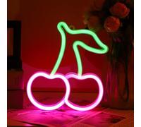 Mineup Cherry Neon Light, Pink Neon Wall Light, Cherry Neon Sign, LED Signs Cherry Neon Light Signs, Fruit Neon Lamp Sign, USB/Battery Powered Neon Night Light for Bedroom, Bar, Party, Christmas Decor