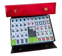 Mineup Mahjong Set, Chinese Mahjong Game Set with Carrying Travel Case, 3x2.25cm Mahjong Set Portable, mahjong set full size with english number for Travel Party Family Game, Green