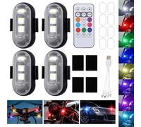 Mineup Pack of 4 Wireless LED Lights, 8 Coloured Strobe Drone Light, Remote Control Flash Light with Remote Control, USB Charging, Anti-Collision Lights, LED Aeroplane Flash Light for Drone Motorcycle