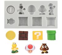MINFEIDMS 9 Hole Yoshi Icon Square Brick Dragon Mushroom Gold Coin Silicone Mould Cartoon Fondant Moulds for Sugar Cake Decorating Cupcake Topper Chocolate Gum Paste Candy Polymer Clay