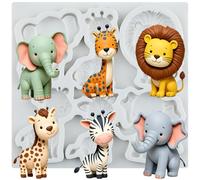 MINFEIDMS Animal Fondant Mold Lion Elephant Giraffe Silicone Mold Jungle Theme Safari Animals Chocolate Molds for Cake Decoration Cupcake Topper Candy Polymer Clay Gum Paste