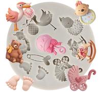MINFEIDMS Baby Shower Theme Mini Cake Fondant Mould Cute Baby Silicone Mould for Sugar Cake Decorating Cupcake Topper Gum Paste Polymer Clay
