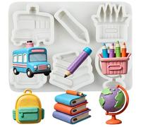 MINFEIDMS Back to School Silicone Mould Pencil Backpack Book Fondant Moulds | School Bus Globe Crayon Chocolate Mould School Supplies Cake Decorating Cupcake Topper Resin Candy Polymer Clay Gum Paste