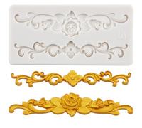 MINFEIDMS Baroque Fondant Moulds European Relief Flower Silicone Mould Curlicues Scroll Lace Cake Border Moulds for Cake Decorating Cupcake Topper Desserts Candy Chocolate Polymer Clay Gum Paste