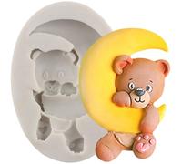 MINFEIDMS Bear Silicone Fondant Moulds Moon Bear Candy Mould for Baby Shower Cake Decorating Cupcake Topper Chocolate Gum Paste Polymer Clay