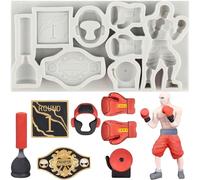 MINFEIDMS Boxing Sports Silicone Moulds Box Boxer Cake Fondant Mould Boxing Helmet Boxing Glove Boxing Belt Candy Moulds for Sugar Cake Decorating Cupcake Topper Chocolate Gum Paste Polymer Clay