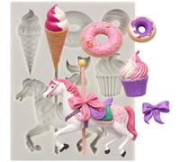 MINFEIDMS Carousel Horse Silicone Fondant Moulds Merry-Go-Round Chocolate Gum Paste Moulds for Cake Decorating Cupcake Topper Candy Gum Paste Polymer Clay