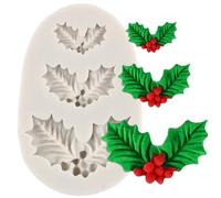MINFEIDMS Christmas Holly Leaves Silicone Mould Leaf Fondant Mould for Baking Chocolate Candy Sugar Cake Decorating Cupcake Topper Gum Paste Polymer Clay