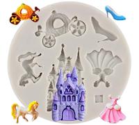 MINFEIDMS Cinderella Fondant Mould Fairy Tales Castle Pumpkin Carriage Princess Dress Crystal Shoes Silicone Moulds for Sugar Cake Decorating Cupcake Topper Candy Chocolate Gum Paste Polymer Clay