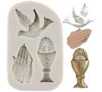 MINFEIDMS Communion Silicone Mould Dove Fondant Moulds Praying Hands Candy Mould for Sugar Cake Decorating Cupcake Topper Chocolate Gum Paste Polymer Clay