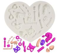 MINFEIDMS Couple Theme Fondant Mould Love Heart Couple Mask Silicone Moulds Handcuffs Fondant Mould for Cake Decoration Cupcake Topper Sugar Craft Chocolate Candy Gum Paste Polymer Clay