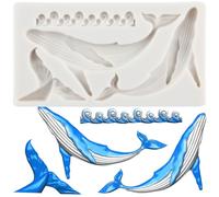 MINFEIDMS Dolphin Silicone Fondant Mould Whale Fishtail Fondant Mould Sea Wave Chocolate Moulds for Cake Decorating Cupcake Topper Candy Polymer Clay Gum Paste