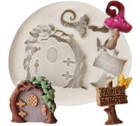MINFEIDMS Enchanted Vintage Fairy Garden Fairy Gnome Home Door Mushroom Silicone Fondant Moulds for Sugar Cake Decorating Cupcake Topper Candy Chocolate Gum Paste Polymer Clay